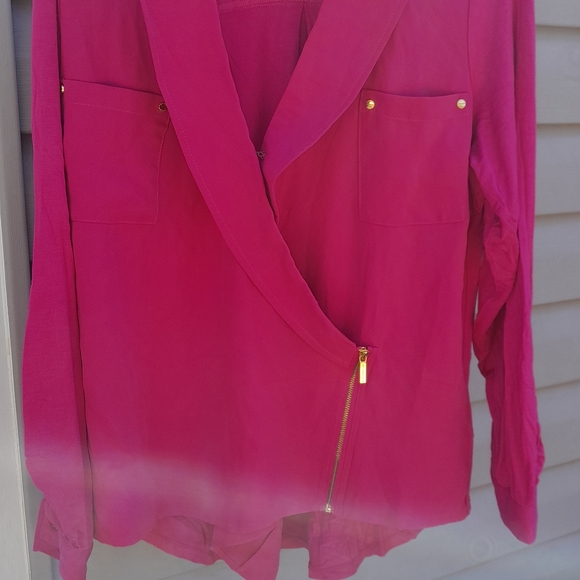 NWOT Michael Kors Womens M Magenta Long Sleeve  Blazer with Gold Details - Picture 3 of 4